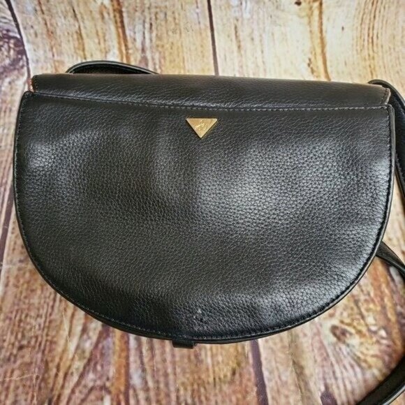 Sam Edelman Rio Calfskin Crossbody Bag Black/Orange Saddle Purse Half Moon - Picture 2 of 7